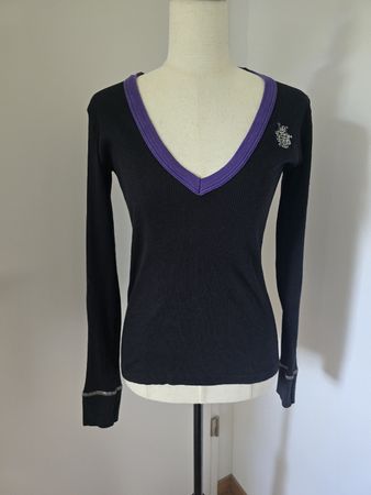 Luis Trenker Langarmshirt Gr. M – Schwarz Lila V-Ausschnitt 