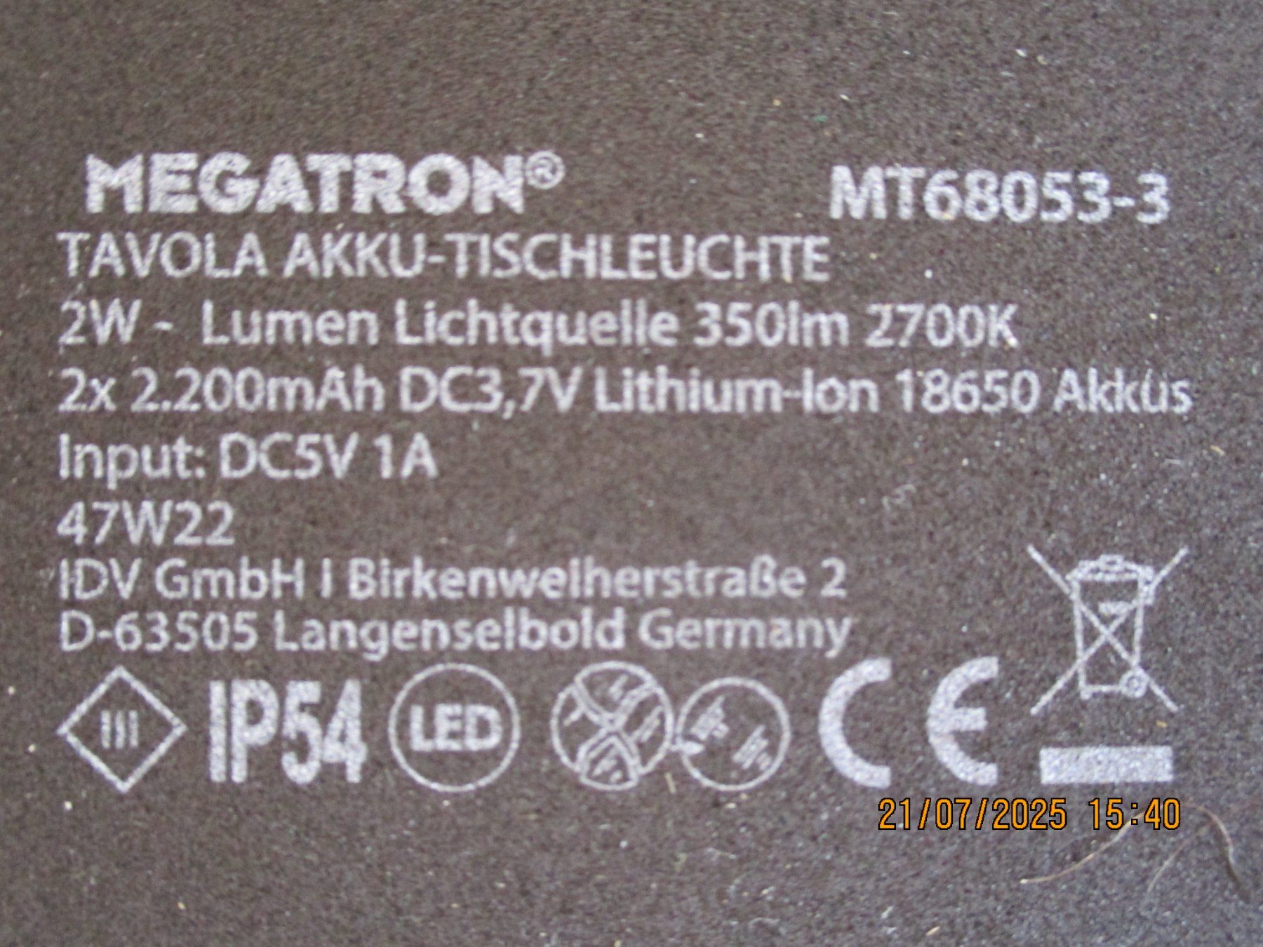 Lampen: Megatron Akku-Tischleuchte Tavola – Neu (gemäss Beschreibung) aus Safenwil von universum78 2