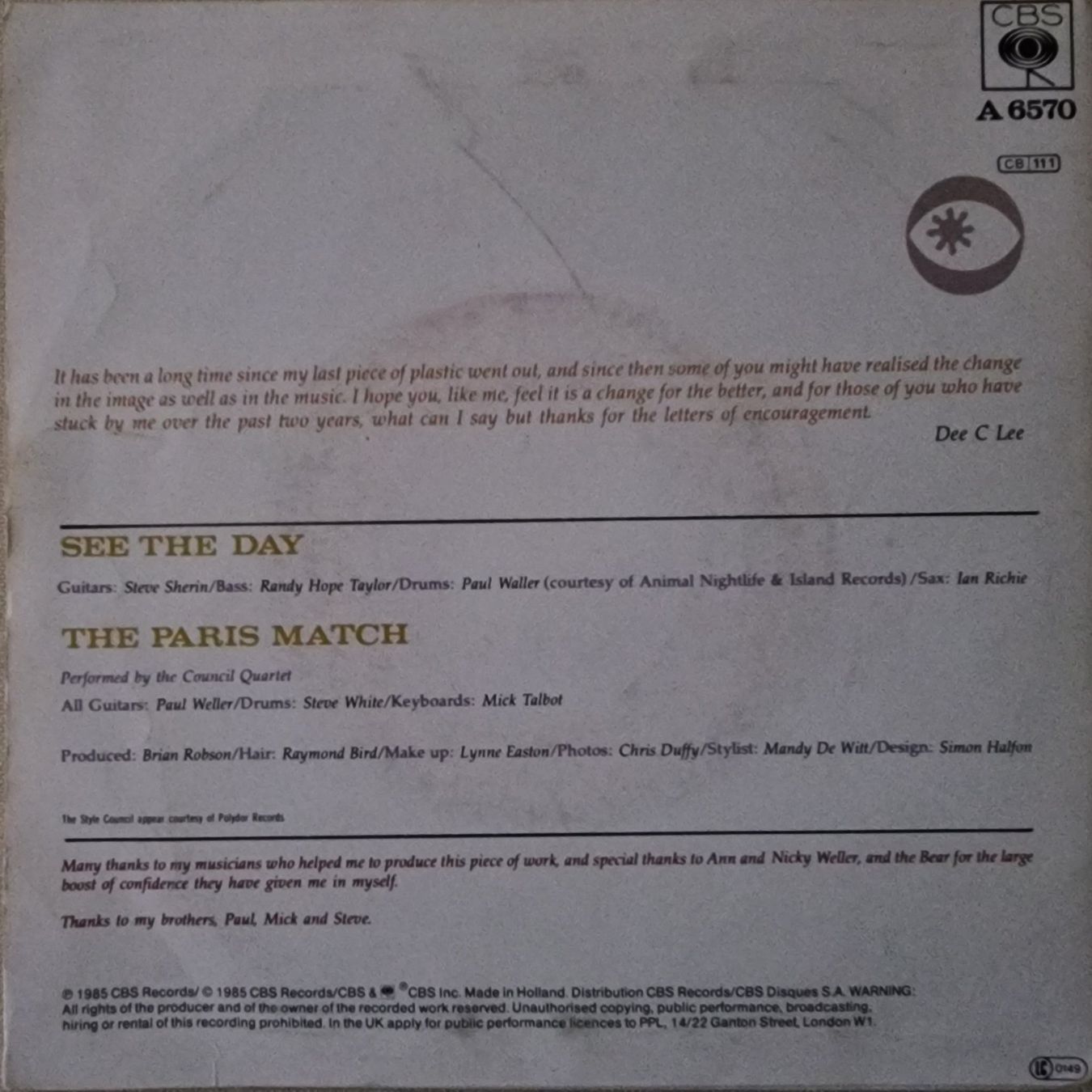Schallplatten: Dee C. Lee Single – See The Day – Gebraucht aus Root von atelier22 1