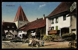 AK Wiedlisbach, Ortspartie mit Turm und Häusern, Kindergrupp