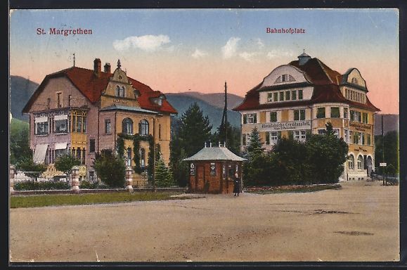 Ansichtskarten: St. Margrethen, Bahnhofplatz mit Rheinta – Gebraucht aus Berlin von bartko-reher