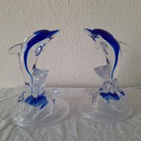 2 hübsche Vintage Delphine, Glasfiguren, blau, maritim