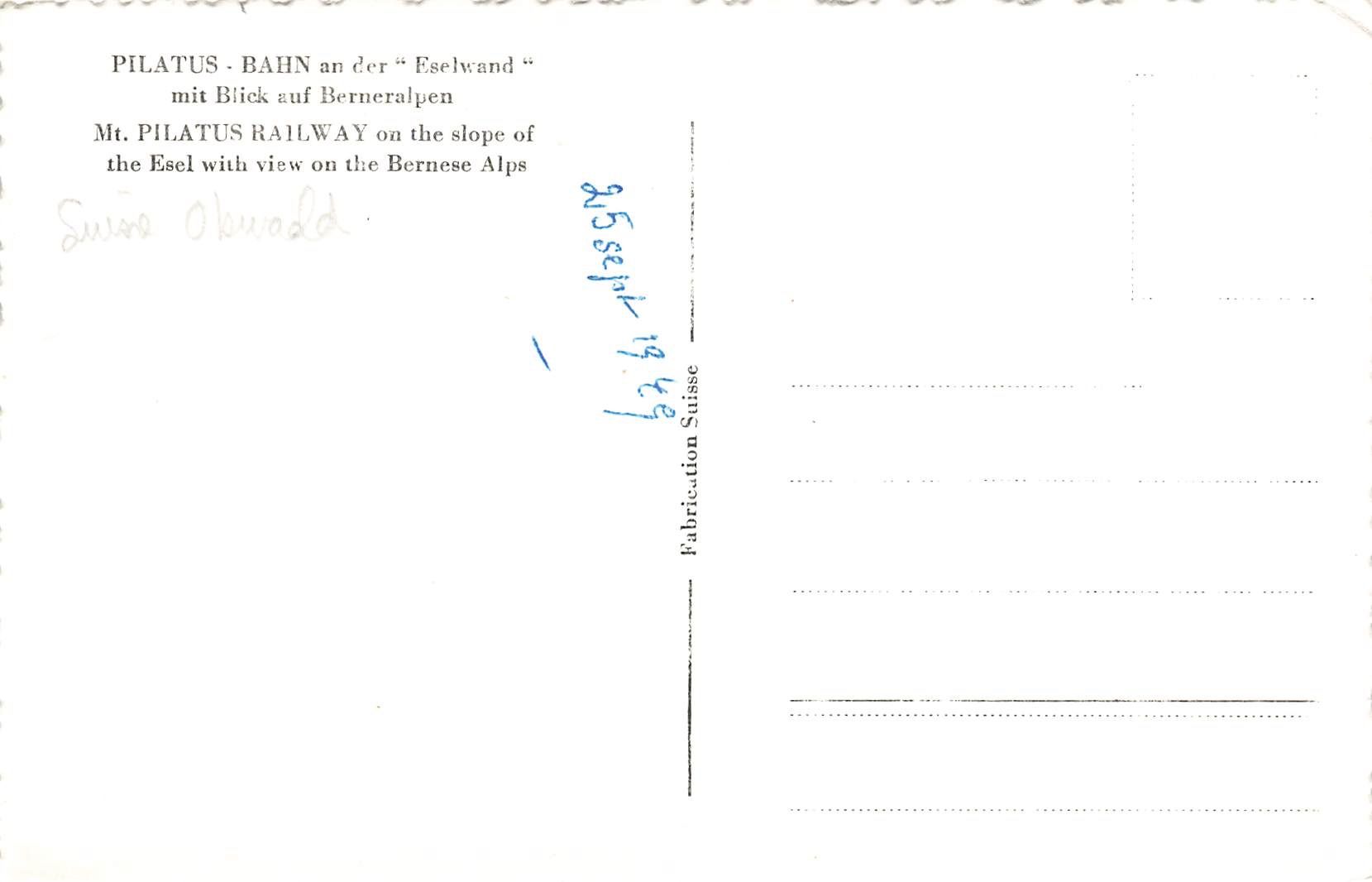 Cartoline postali: Pilatus bahn berne alpe – Usato da Biasca venduto da Blenio71 1