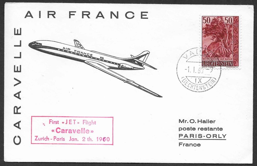 1960: Brief First Jet flight Caravelle Zürich-Paris Nr.322 (Gebraucht ...