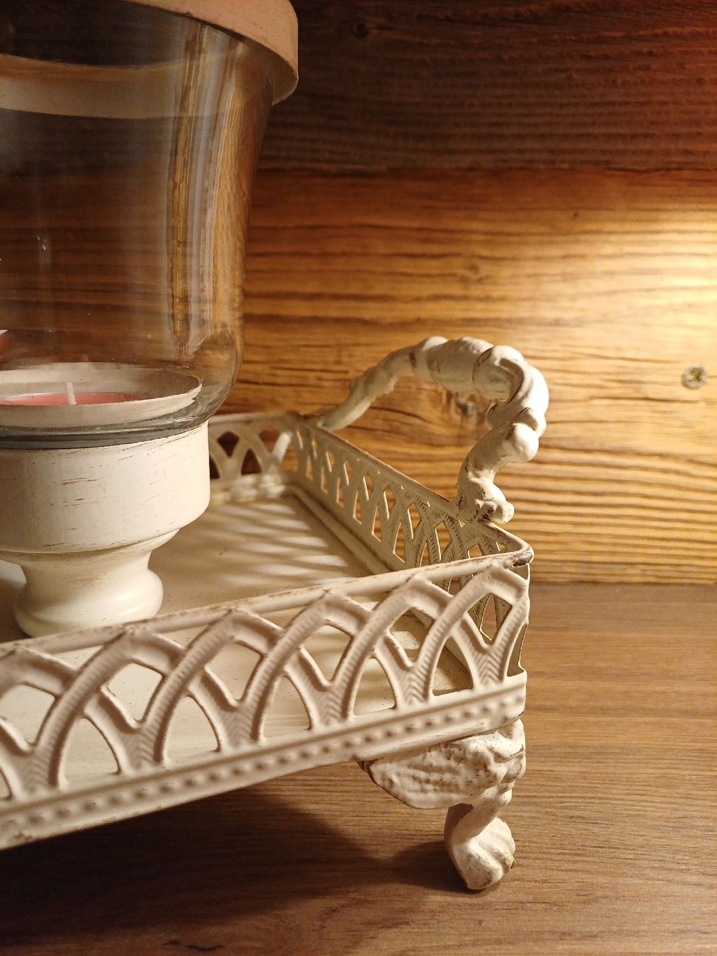 Kerzenständer: Windlicht-Set mit Tablett, Vintage-Look, Metall / Glas – Gebraucht aus Nassen von verrueckt 2