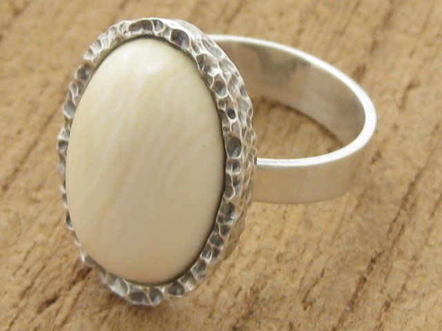 Anelli: Vintage Ring Silber 925 + MP Bernstein weiss / Gr. 54 – Usato da Ermatingen venduto da Decovin 1
