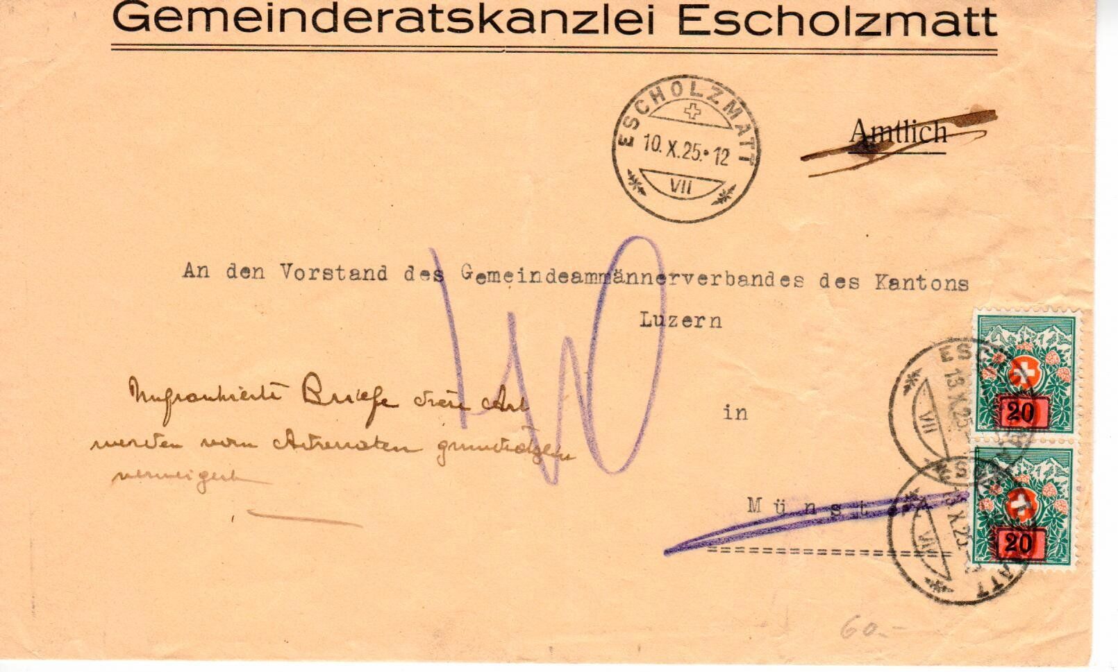 Tutti i francobolli: Brief mit Nachporto 1925 – Usato da Wolhusen venduto da Curver9