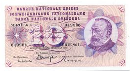 Schweiz 10 Franken 7.2.1974 Stopper Serie 96L fast unzirk.