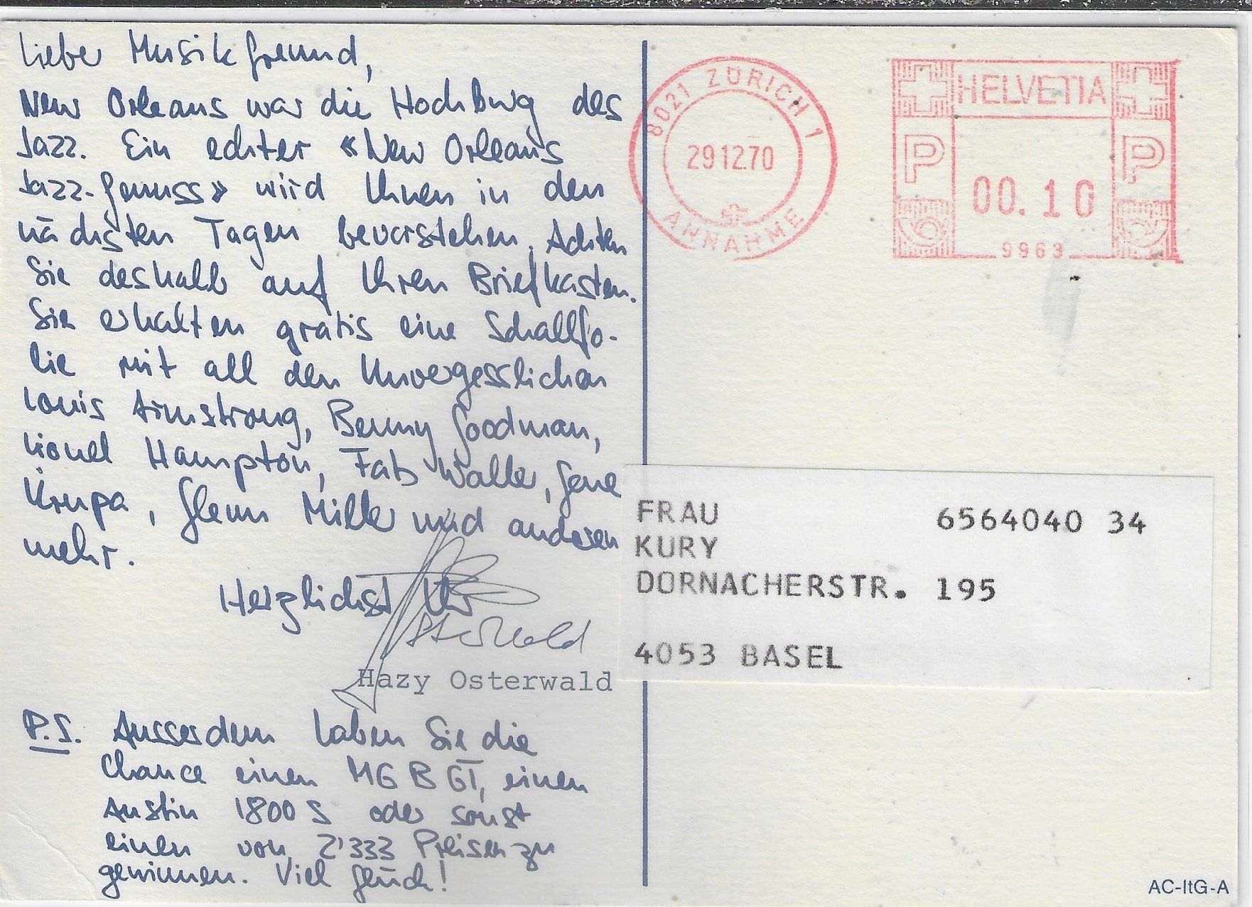 Cartes postales: Hazy Osterwald – D'occasion à Ettingen par Kartenplanet 1