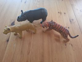 Tierfigurenset Nashorn, Löwin, Tiger