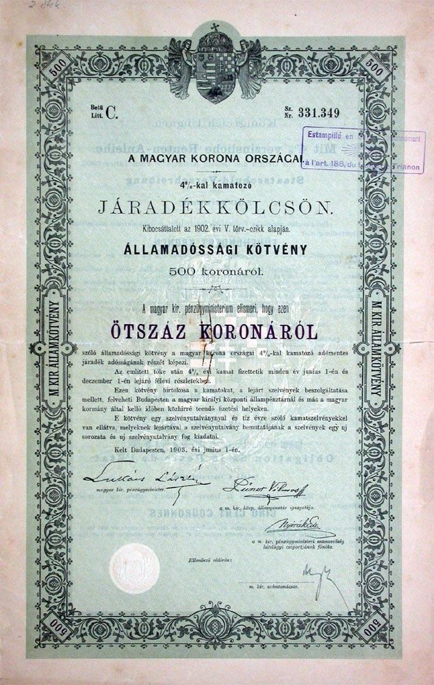 Documenti: 4% Königreich Ungarn, Budapest - 1903 – Usato da Solothurn venduto da Sgasche