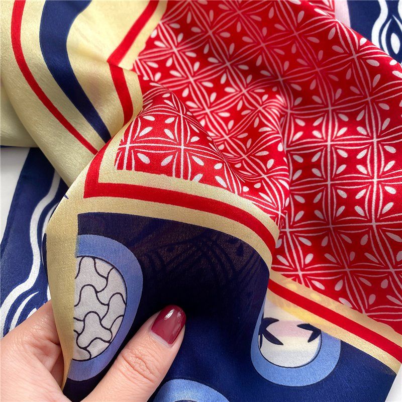 Foulard & Sciarpe: New 53cm Silk Scarf, Boho Pattern Blue Red Yellow Silk Scarf – Nuovo e nell'imballaggio originale da Baar venduto da virginiablossoms 1