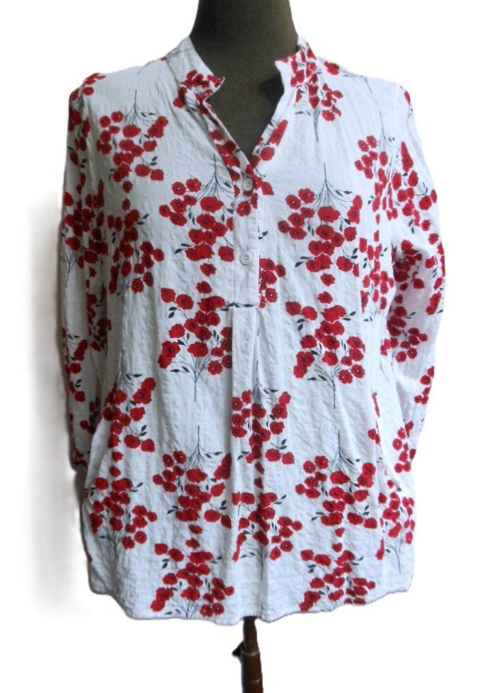 Tuniche: ca. Gr. 42 44 sMasse Tunikabluse weiss rote Blüten aus RAYON – Usato da Basel venduto da frausommerwind 2