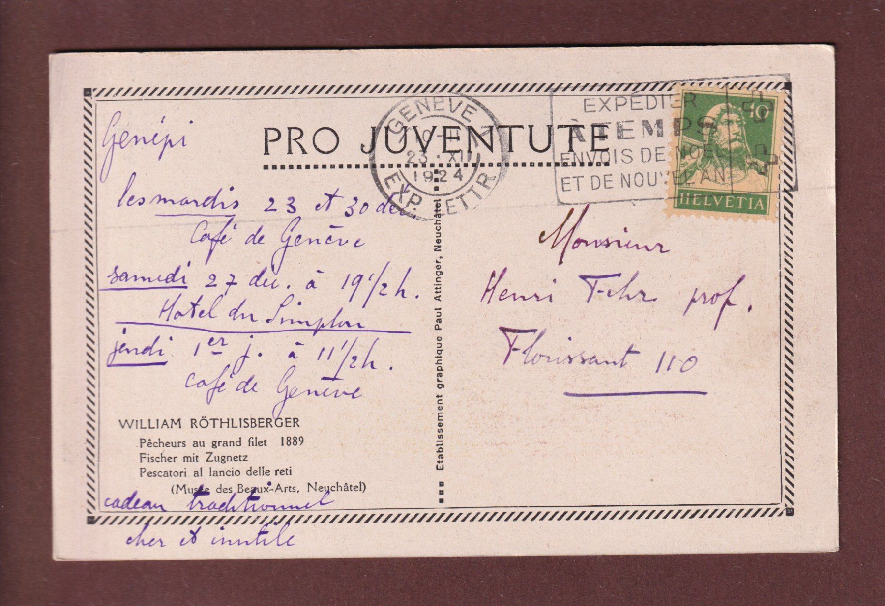 Cartoline postali: PRO JUVENTUTE - W. Röthlisberger - 1924 – Usato da Pully venduto da nicecards 1