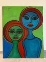 79.5 cm breitx 100 cm hochGemälde zwei Frauen abstrakt bunt