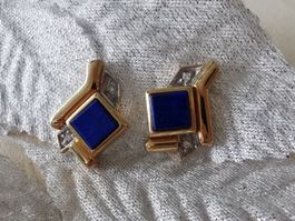 18Kt. Gelbgold Ohrstecker mit Lapislazuli und Diamanten