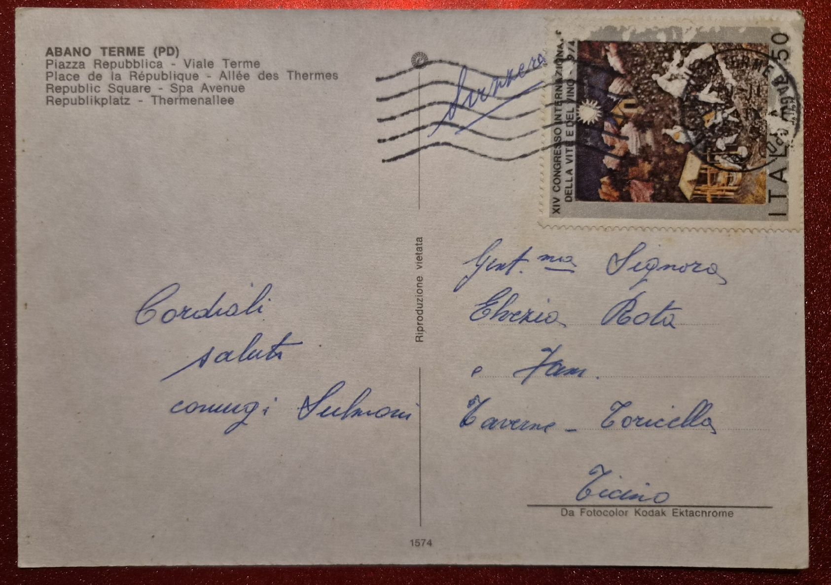 Cartoline postali: Abano Terme Piazza Repubblica 1974 – Usato da Melchnau venduto da Arthurius 1