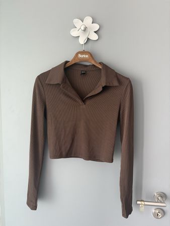 Top manches longues col polo marron SHEIN Taille S