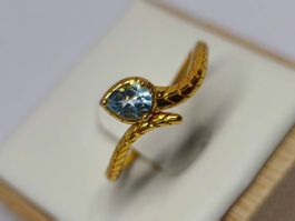 Gold Ring Schlange 925 Silber blau Topas verstellbar neuwert