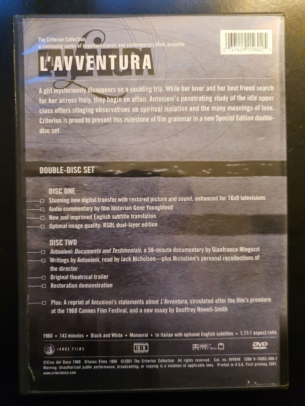 Alle DVDs: L'Avventura - Criterion Collection - DVD – Gebraucht aus Zürich von TimZurich1 1