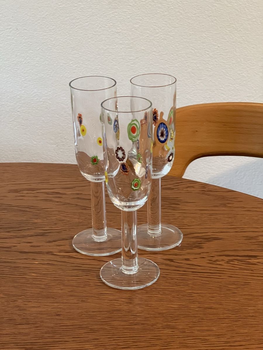Murano Bicchieri: Set mit 3 Leonardo Millefiori Champagnergläsern – Usato da Uerikon venduto da Saffagirl 8
