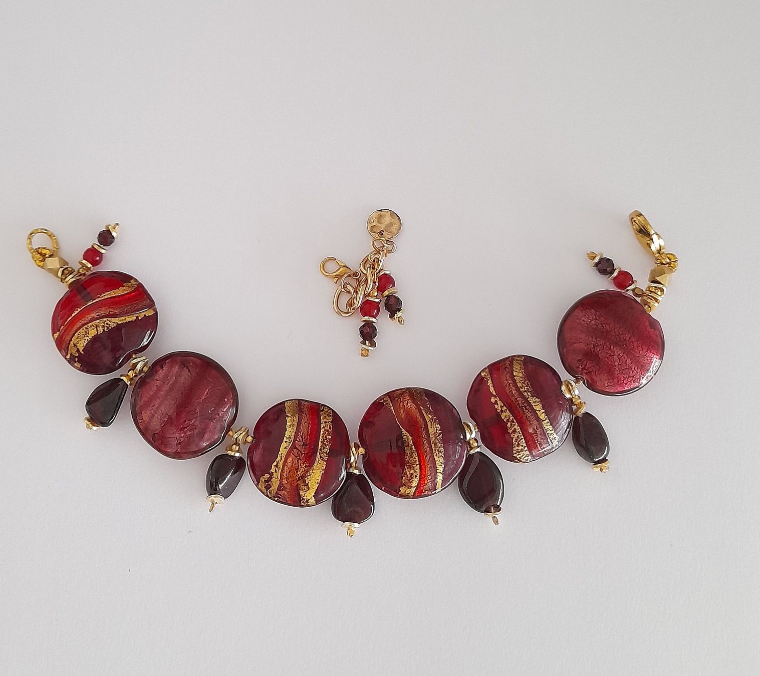 Bracciali & Braccialetti: Statement Armband  Granat rot Bracelet Murano Blattgold – Nuovo e nell'imballaggio originale da Lütisburg venduto da Emarra 3