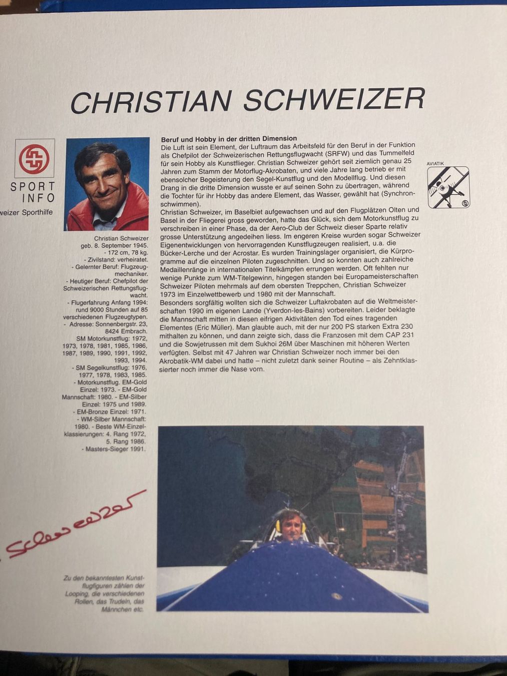 Autografi: Autogramm Christian Schweizer Kunstflug Masters-Sieger 1991 – Usato da Liestal venduto da schnueps