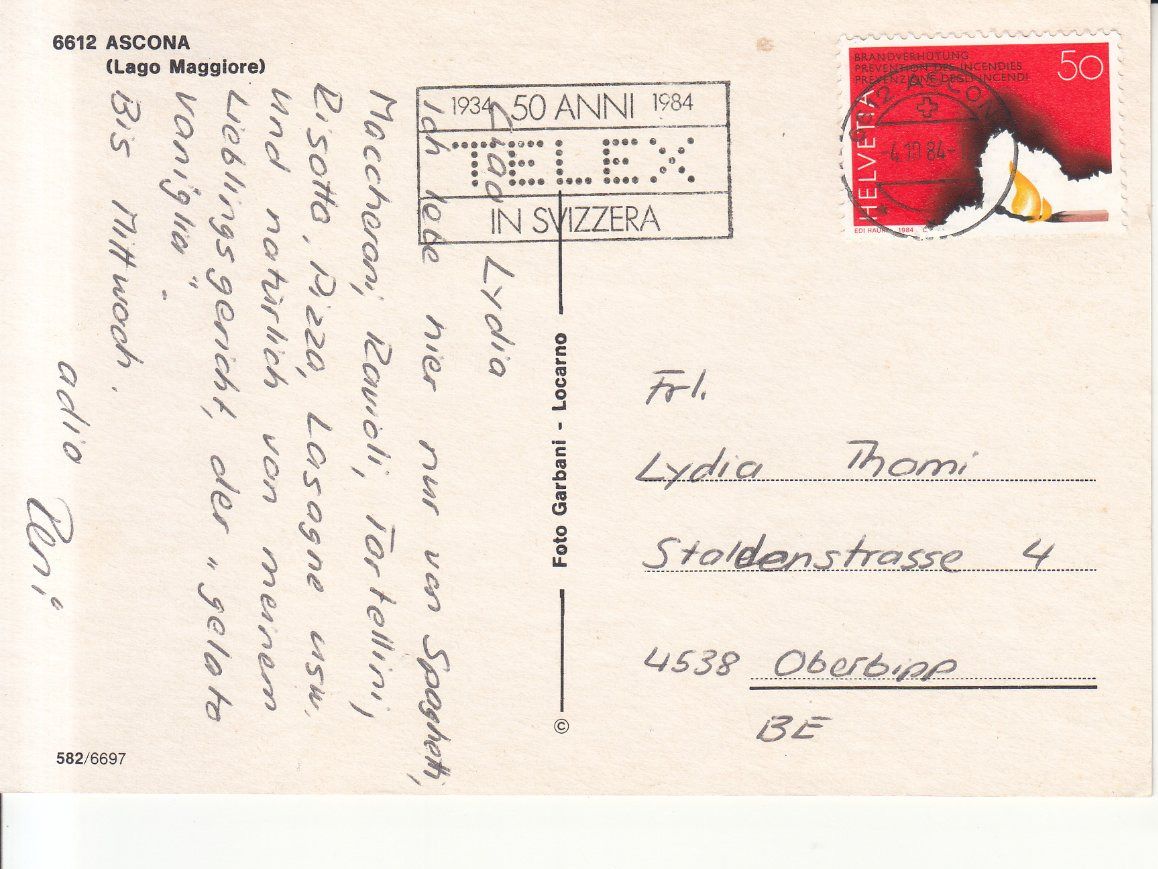 Cartoline postali: Ascona 1984 – Usato da Bürglen TG venduto da StampGraf 1