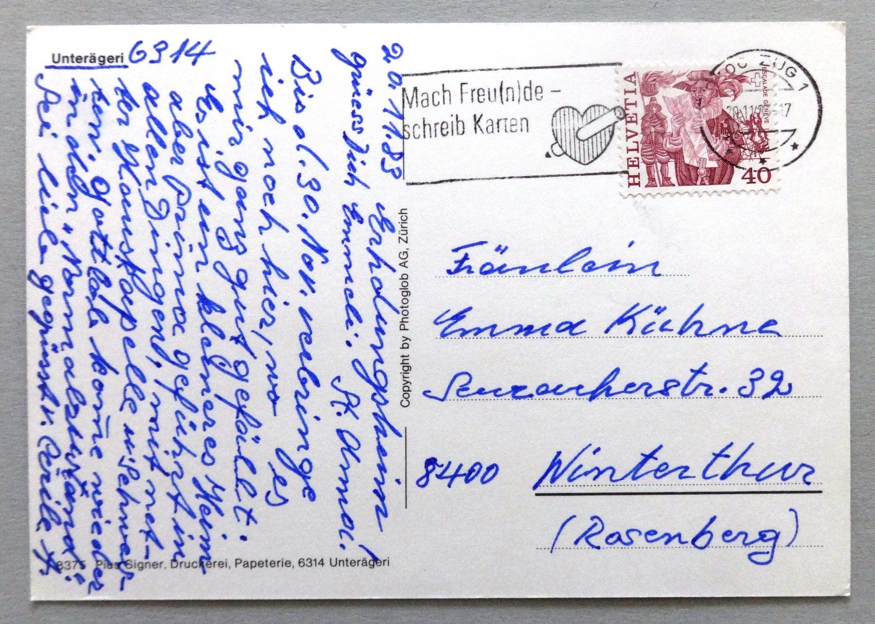 Cartoline postali: Unterägeri – Usato da Fétigny venduto da Billy2miny 1
