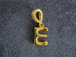 Silber Charm Buchstabe E (goldfarbig) +Garantie