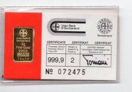 (250) 2 g Goldbarren UBS Mit Zertifikat