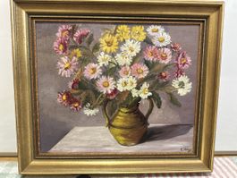 E. König – Blumenstillleben – Öl auf Leinwand – gerahmt –