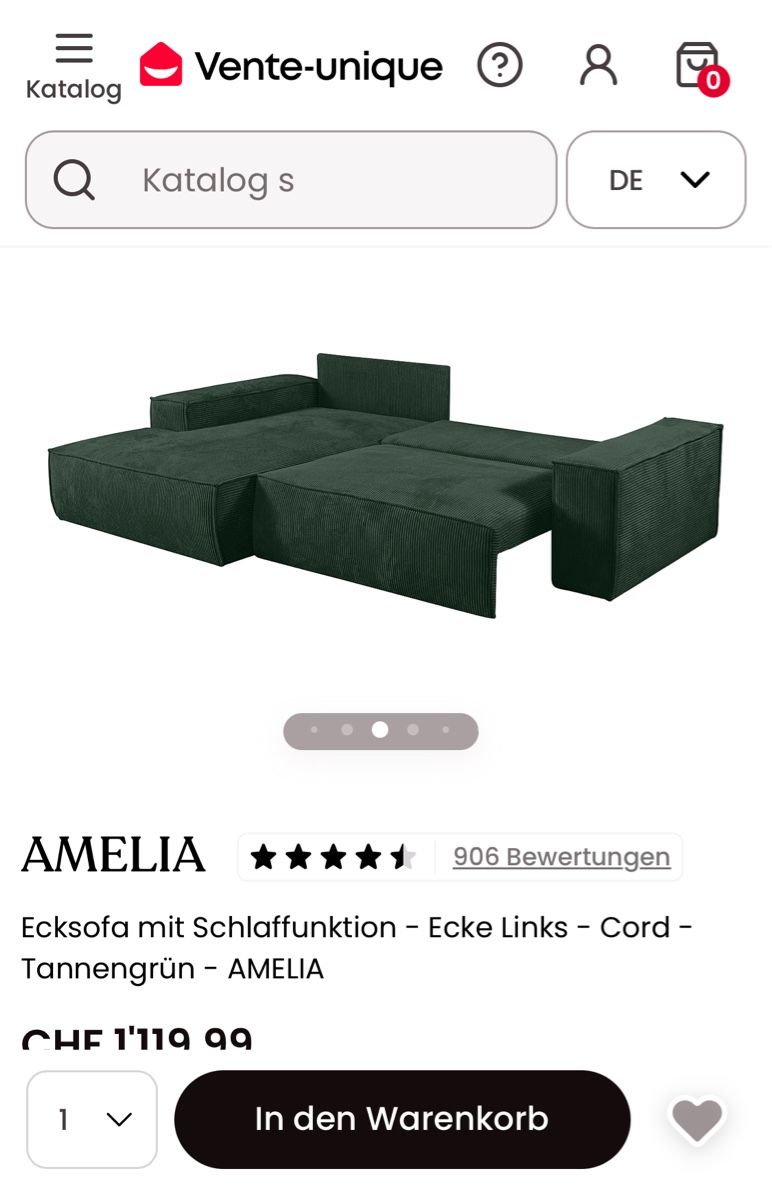 Divani: Neues Vente-Unique Sofa dunkel Grün – Nuovo (secondo la descrizione) da Bern venduto da Herr.M. 1