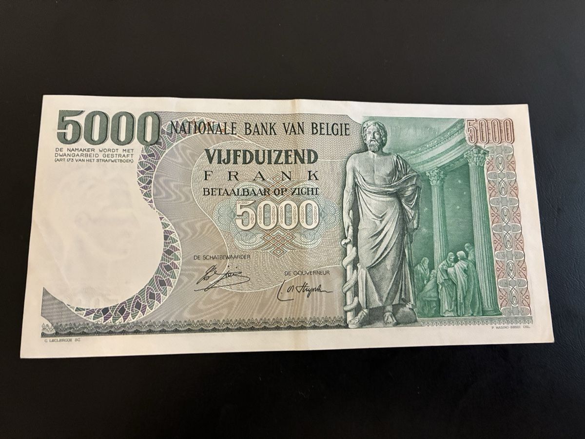Banconote: Belgium 5000 Francs 1977  – Usato da Dällikon venduto da Woldbanknoten 2