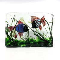 Murano Glas Aquarium mit 2 Fischen 1950er Jahre 29x21x6/7