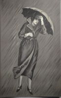 Mode - Frau im Regen-Mantel und Schirm