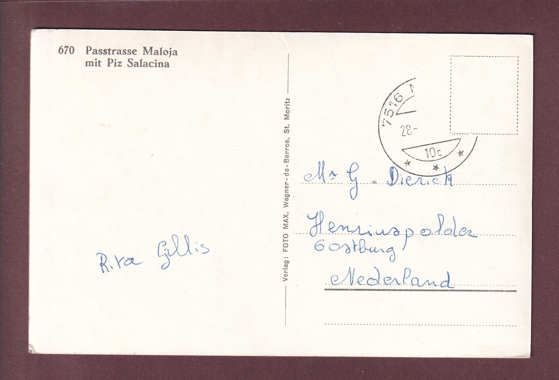 Cartes postales: Passtrasse MALOJA - Piz Salacina – D'occasion à Pully par nicecards 1
