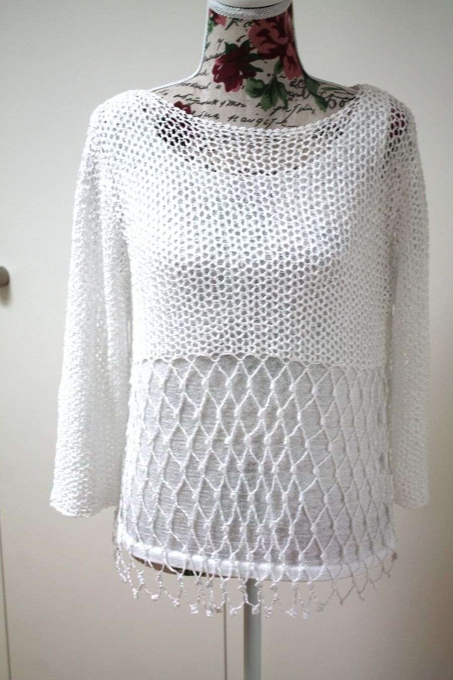 Maglioni & Felpe: Damen Strick Pullover weiss Netzmuster gehäkelt Cut out – Nuovo (secondo la descrizione) da Hüttwilen venduto da pinti55