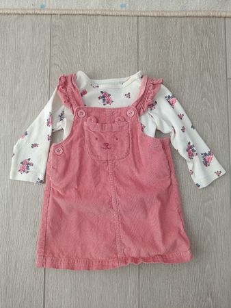 Rosa Cord Kleid mit Langarmshirt Blumenmuster, Gr. 68