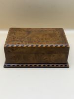 Antique Burl Wood Stamp Box Inlaid Collector Case