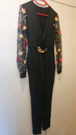 Jumpsuit elegante nero fiorato tg.M poliestere