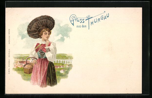 Cartoline postali: Litho Thurgau, Schweizerin in Tracht – Usato da Berlin venduto da bartko-reher