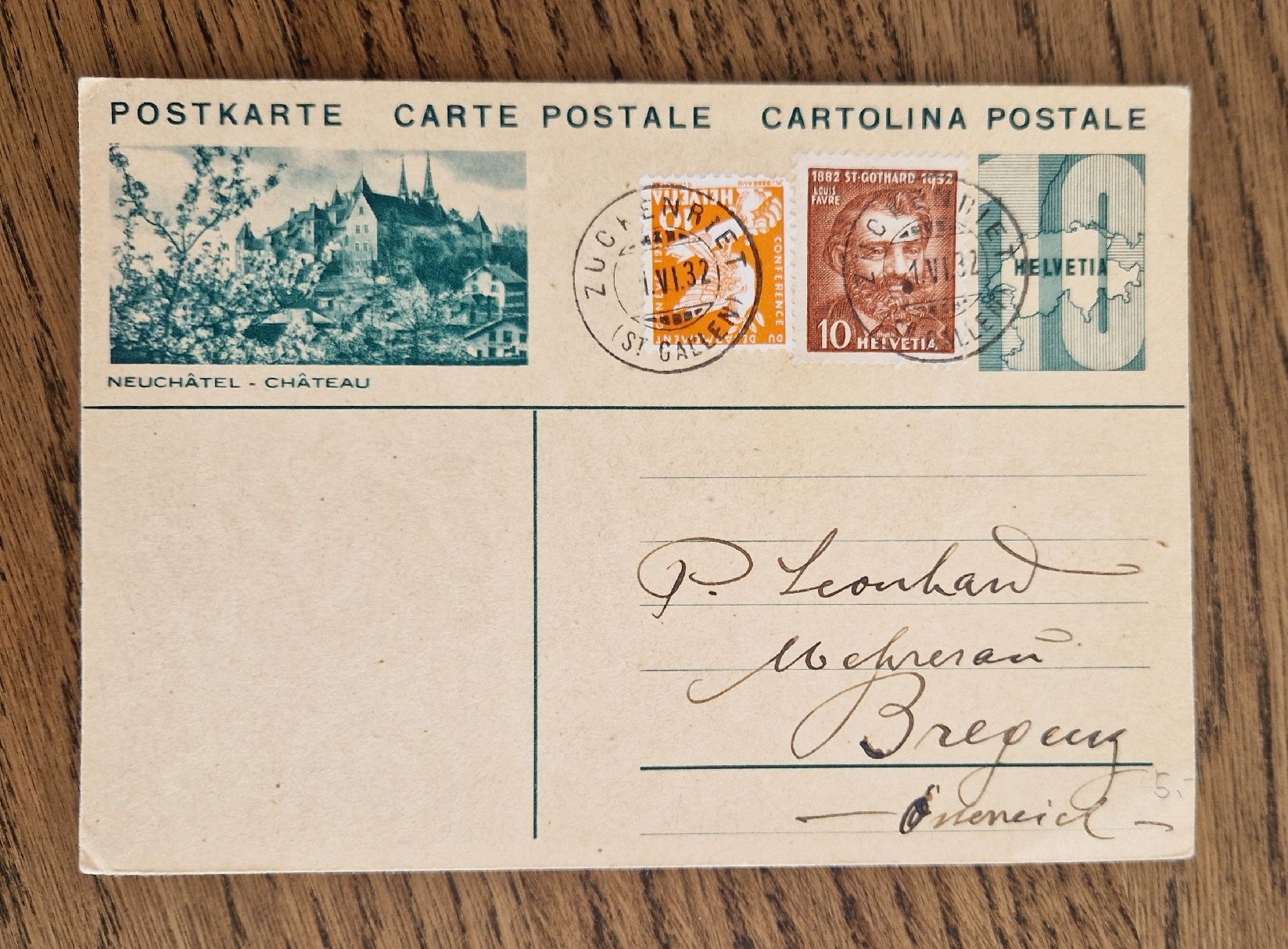 Cartoline postali: Postkarte, Château Neuchâtel 1932 – Usato da Ebikon venduto da Donar50