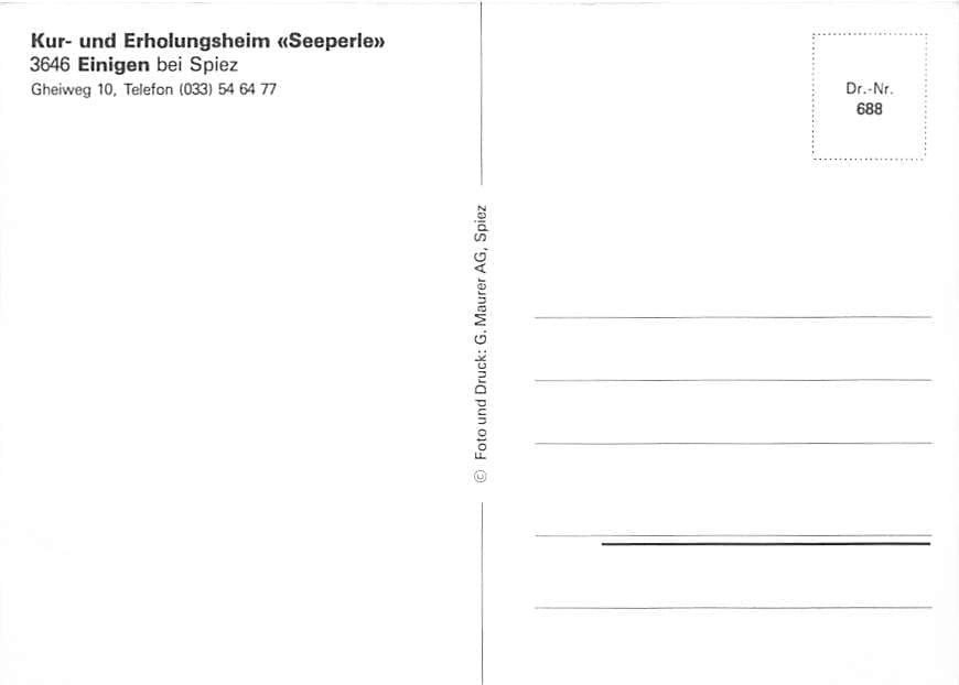 Cartoline postali: BE - Einigen, Erholungsheim Seeperle – Usato da Ottikon b.Kemptth. venduto da Neptun1974 1
