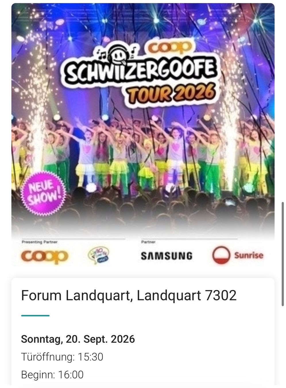 Tickets: Schwiizergoofe Ticket Landquart 20.09.26 – Neu (gemäss Beschreibung) aus Tann von Speedesel