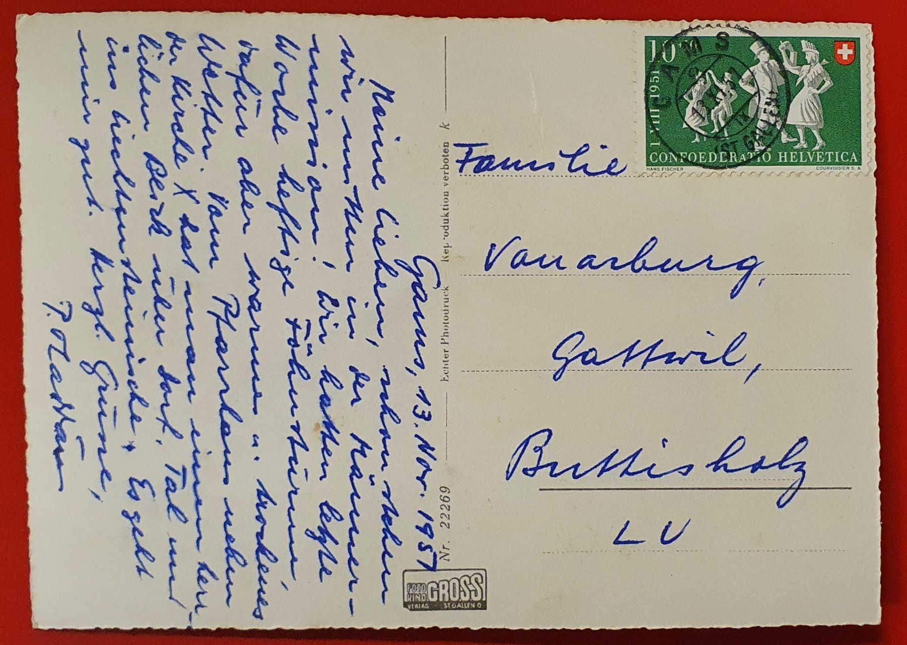 Cartoline postali: Gams 1951 - mit Alvierkette – Usato da Kreuzlingen venduto da Rschweiz1 1