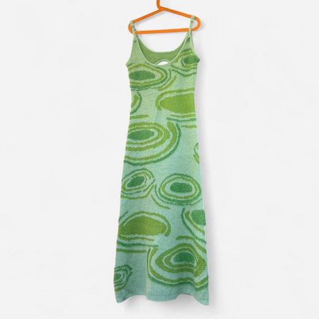Gestricktes Maxi Sommerkleid hellgrün abstrakte Muster