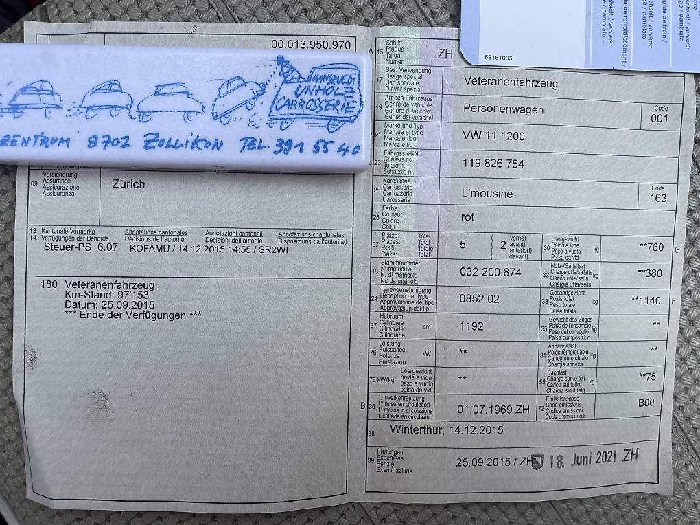 VW Automobili: VW Käfer 1200 Standard Oldtimer Matching Number – Usato da Bassersdorf venduto da Zorromobi0 4