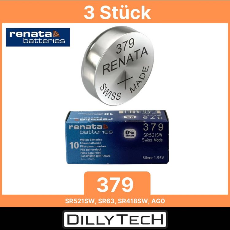 Caricatori & Batterie: Renata 379 Box, SR521SW Knopfzellenbatterie - 3 Stk. – Nuovo e nell'imballaggio originale da Erlenbach ZH venduto da dillytech.ch
