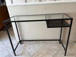 Bureau/Table ordinateur portable, noir/verre, 100x36 cm